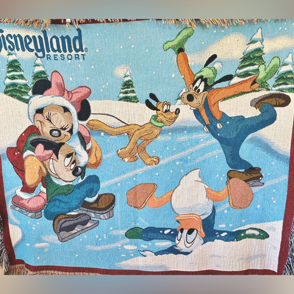 Vintage 90s Disney Resort Mickey Minnie Mouse Tapestry Woven Throw Blanket
